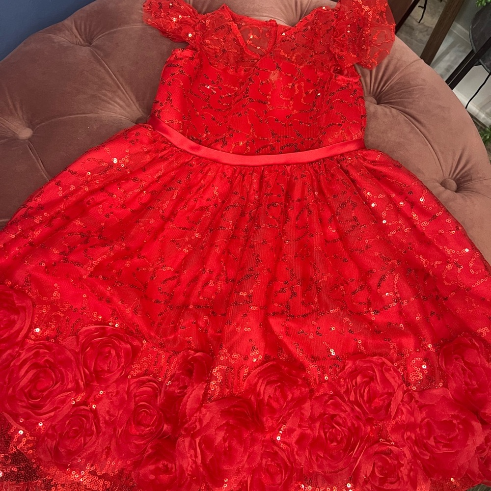 Rare Editions Red Sequin Lace Dress